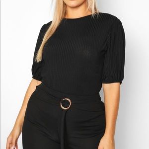 Plus Jumbo Rib Puff Shoulder Top